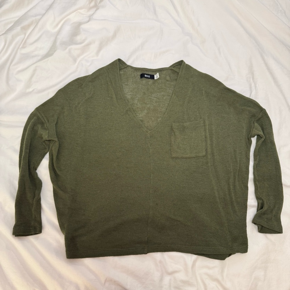 Olive Green V-Neck Sweater - BDG - Urban Outfitters